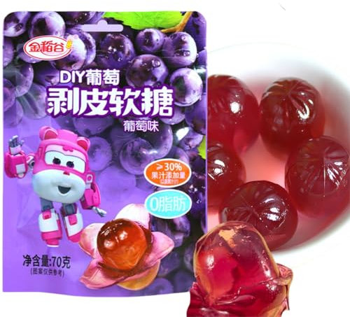 Peelable Fruit Gummy Candy (70g) - 3 Flavours: Green Grape, White Peach, Grape - Soft Sweets - Juicy & Chewy Asian Snacks - Perfect for Kids & AdultsHealthy Desserts (Traube)