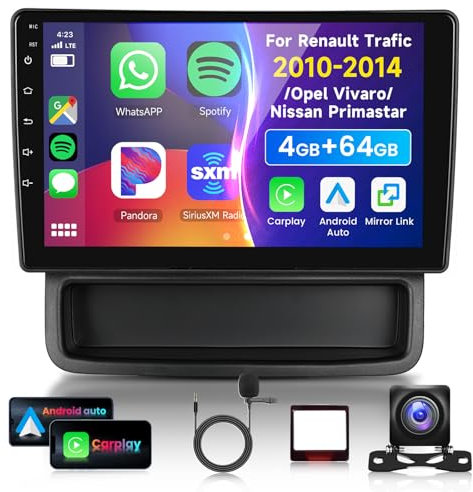 4G 64G VECHTEL 10.1 Bluetooth-Autoradio für Renault Trafic 2010-2014/ Opel Vivaro/Nissan Primastar Carplay Android Auto,DSP,Android Auto,WiFi GPS Navi,RDS/FM Radio 2 Din mit AHD Rückfahrkamera
