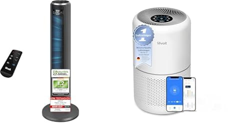 Levoit Turmventilator & Luftreiniger Set – Leise Kühlung & 99,97 % HEPA-Filterung – 22 dB Schlafmodus, Auto-Modus, Fernbedienung, 12 h Timer, ideal für Allergiker & Schlafzimmer