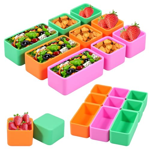 NIHUIFDPY 9Pcs Silicone Lunch Box Divider Bentos Box Accessories Food Baking Cup Reusable Food Boxs Divider Insert for Kids Office School (Square+Rectangle)