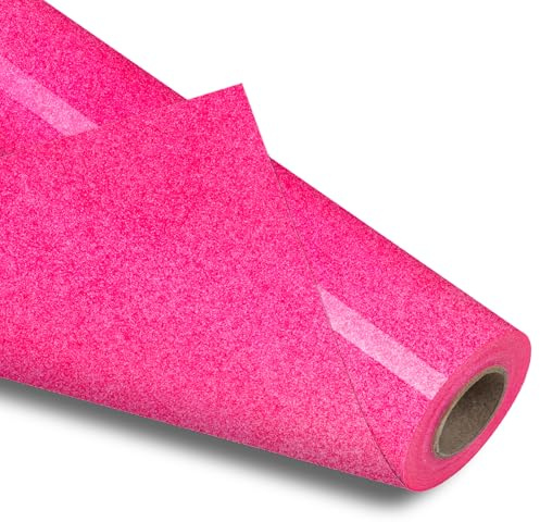 VinylRus Hot Pink Glitter HTV Heat Transfer Vinyl Roll,12 x 10ft | HTV Vinyl for T-Shirt Clothing Bags,Glitter Iron on Vinyl for All Cutter Machine,Easy to Cut and Weed