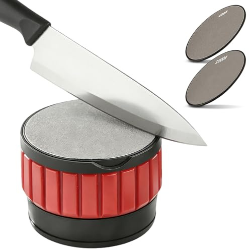 KINDLUME Messerschleifer, Rollschleifer, Messer Schärfen, Messerschärfer Profi, Manueller Schärfer mit 2 Seiten (400/1000), für Küchenmesser, Scheren, Werkzeuge im Haushalt (Rot)