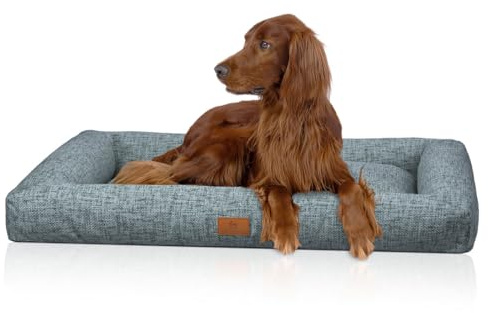Knuffelwuff Box Hundebett Nivaro XXL 121 x 81cm Petrol | gemütliches Hundebett mit Rand | weicher Webstoff waschbar 30 °C | formstabile Polsterung | Nicht orthopädisch | für Junge & aktive Hunde