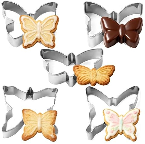 5 Pieces Butterfly Cookie Cutters Set for Baking Mousse,Stainless Steel Cute Shaped Cake and Biscuit Cutters,Various Size are Suitable for Decorating Christmas Birthdays and Fun Time (Butterfly)