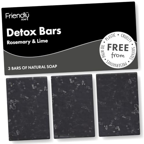Friendly Soap Natural Soap Bar 3 Pack (Charcoal Rosemary & Lime) | Handmade Cold Process Soap Bars for Hand, Bath & Body - Moisturising, Suitable for Men & Women - 3 x 95g