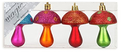Christbaumschmuck Kunststoff 6.5cm x 4 Stück Set Pilze Weihnachtskugeln bunt Mille Fiori