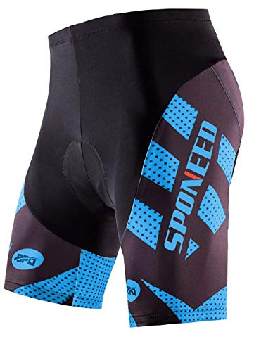sponeed Men's Cycling Shorts Padded Bicycle Riding Pants Bike Biking Clothes Cycle Wear Tights, Blue, Small