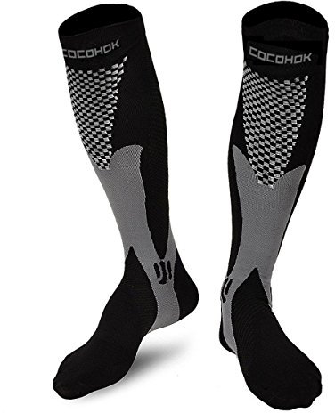 COCOHOK compressiekousen voor dames en heren, ter verhoging van prestaties, uithoudingsvermogen, doorbloeding en herstel, geschikt voor sport, voetbal, hardlopen en vliegen,Schwarz,39-42