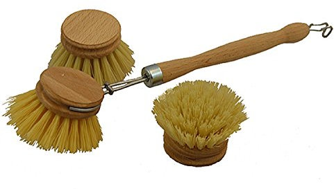 Gluecksshop Set de brosses de nettoyage en bois avec 2 têtes de rechange Ø 6,5 cm