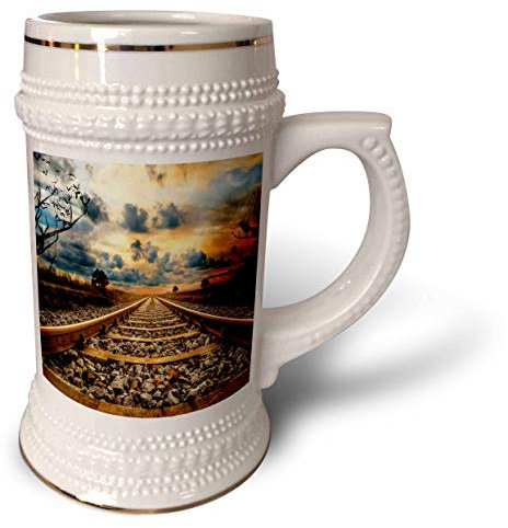 3dRose Leere Tasse mit Eisenbahnen, die in den Horizon bei Sonnenuntergang gehen, 510 ml, 624 ml, Weiß