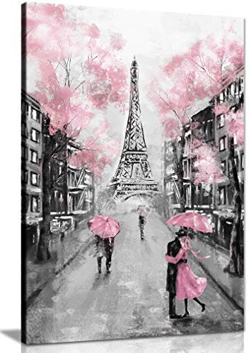 Impression sur toile Motif Paris Rose/noir/blanc 46 x 30 cm