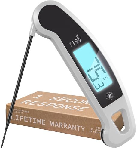 Lavatools PX1D Javelin PRO Duo Ultra Fast Professional Digital Instant Read Meat Thermometer for Grill and Cooking, 110cm Probe, Auto-Rotating Backlit Display, Splash Resistant – Panda