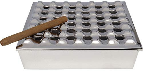 Kare Design Aschenbecher Soho, Silber, Quadratisch, XL, Großer Aschenbecher, mit abnehmbarem Deckel, für Draußen, Dekoschale, Wohnzimmer, Aluminium, 7x25x25cm (H/B/T)