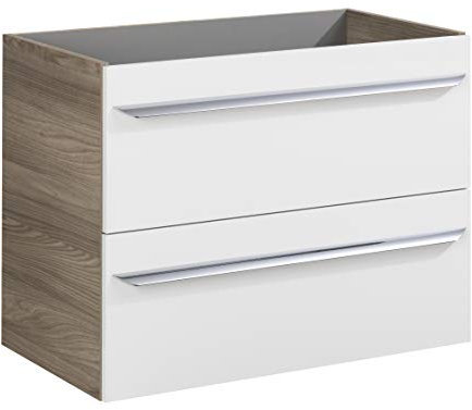 FACKELMANN Waschtischunterschrank Luxor/Badschrank mit Soft-Close/Maße (B x H x T): ca. 79,5 x 60,5 x 45 cm/Schrank fürs Badezimmer mit 2 Schubladen/Korpus: Braun hell/Front: Weiß