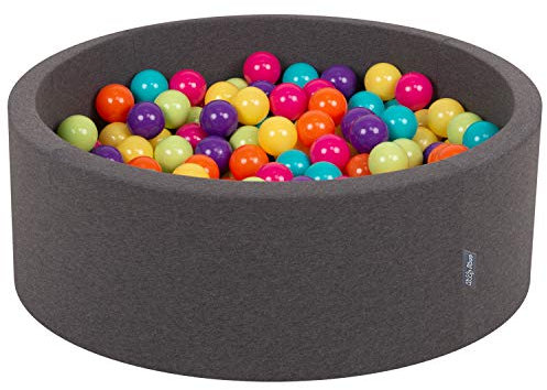 KiddyMoon 90X30cm/300 Bolas ∅ 7Cm Piscina De Bolas para Ninos Hecha En La UE, Grisos:Verdeclr/Amarill/Turq/Naranja/Rosaos/Morado