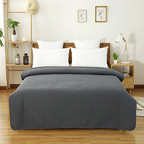 Laneetal Tagesdecke Steppdecke Bettüberwurf Patchwork Wendedesign Kariert, Bettdecke Stepp Decke Doppelbett unterfüttert und Gesteppt, Dunkelgrau, 240x260 cm