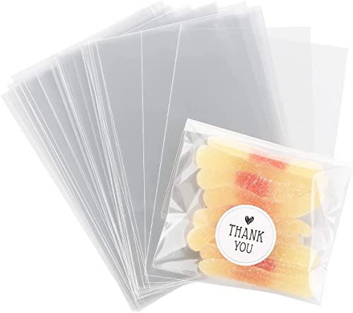 Sweelov - Lot de 200 sachets en cellophane - 10 x 15 cm - Transparent - Avec autocollants pour biscuits, bonbons, chocolats
