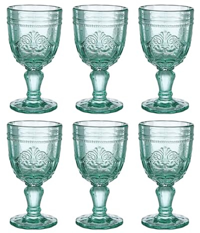 BUTLERS VICTORIAN Weingläser, 6er-Set mit Stiel, 230 ml, Bunt | Trinkgläser Set, mundgeblasen, mit Stiel & Relief-Prägung, spülmaschinenfest, für Tisch, Garten & Party