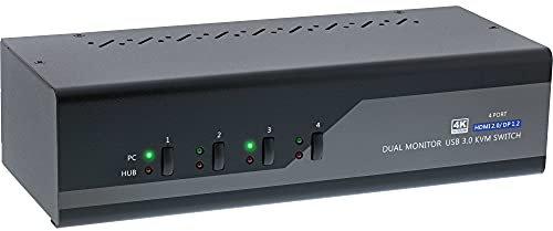 InLine Switch KVM Desktop, 4 porte, Dual Monitor, DP + HDMI, 4K, USB 3.0, Audio