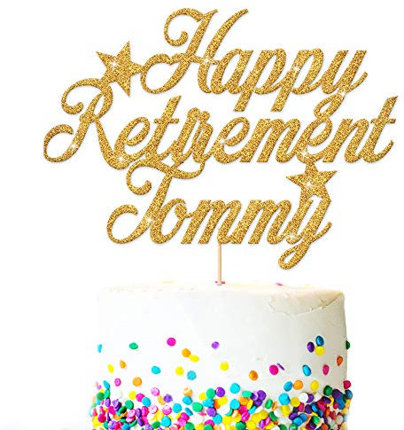 EDSG Personalised Cake Topper for Retirement | Custom Cake Decoration With Any Name | Double Sided Multicolour Glitter Party Decoration Hand Finished in UK(Gold)