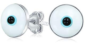 Spiritueller Schutz Runde Weiße Nazar Böse Auge Ohrstecker Für Frauen Teen Murano Glas .925 Sterling Silber 9Mm Hergestellt In Turkey