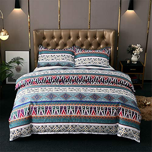 Chanyuan Bohemian Bettwäsche Set 135x200 cm, 2 Teilig Indisch Mandala Weich Mikrofaser Böhmisch Exotisch Blau Geometrisch Gestreift Muster Bettbezug mit Reißverschluss