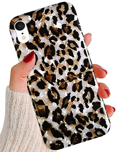 J.west iPhone XR Case Leopard for Women Girls,Cute Sparkle Translucent Clear Stylish Cheetah Pattern Design Slim Soft TPU Silicone Protective Phone Case Cover for iPhone XR 6.1 Leopard