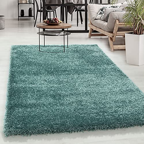 Carpetsale24 Teppich Wohnzimmer Shaggy Einfarbig Design 200 x 290 cm Aqua Blau - Hochflor Teppich Schlafzimmer Luxuriöse Kuschelig und Super Weich - Flauschiger Teppich Langflor 50 mm Florhöhe