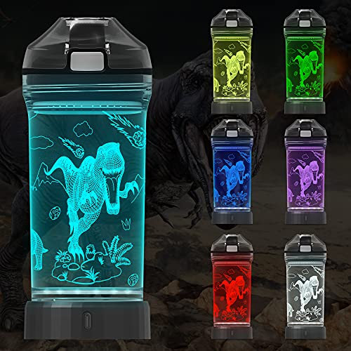 Attivolife Kids Water Bottle Light up Dinosaur, Jurassic Cup 3D Illusion Glowing Lamp-14 OZ Dino BPA Free Eco-Friendly Timer Function Cool Unique Gifts for Boy Girl Toddler Camping Back to School