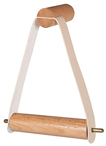 QUVIO Toilettenpapierhalter - Hängender Toilettenpapierhalter - Toilettenpapierhalter aus Leder - Braun - aus Holz und Leder