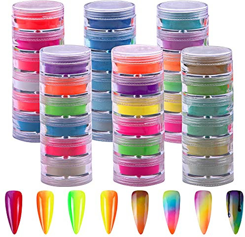 Duufin 36 Colours Pigment Nail Powder Colorful Fluorescent Iridescent Pearlescent Pigment Powder for Nail Art and Crafts