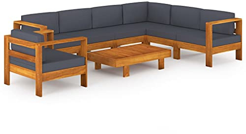 vidaXL Akazienholz Gartenmöbel 8-TLG. mit Dunkelgrauen Auflagen Sitzgruppe Gartensofa Lounge Sofa Garten Garnitur Sitzgarnitur Gartenset