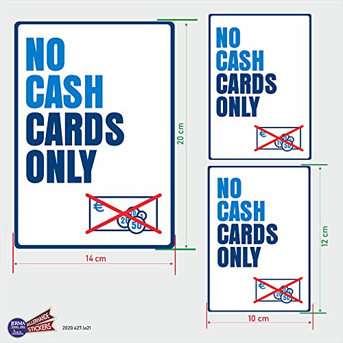 No cash, Karten only. Kasse Aufkleber Set.