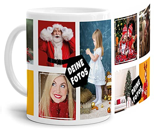 Foto-Tasse zum selbst gestalten mit Foto-Collage für 9 Wunschfotos - Geschenk für Familie, Freunde, Geburtstag, Weihnachten - Keramik Weiß, 300 ml I Personalisiert