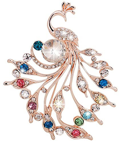 Atentuyi Broche en strass multicolore pour femmes et filles - Cadeau de paon - Bijoux tendance - Thanksgiving Day (or)