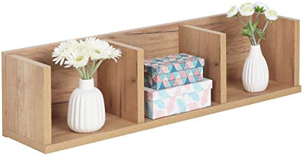 RICOO Wandregal 70 x 18 x 18 Braun Eiche Gold, Spanplatte aus Holz, Hängereral WM017-EG, Regal Wand, Bücherregal Bilderregal Fotoregal Küchenregal Hängend Wandboard Würfelregal Schweberegal