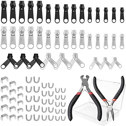 Ersatz Reißverschluss Set, 86 Stücke Reißverschluss Ersatz Reparatur Set, Reißverschluss Reparatur Set 3mm 5 mm 8mm Metall Reißverschluss, mit 2 Installieren Zange, für Jacken, Taschen, Reisegepäck
