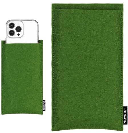 SimonPike Handyhülle passend für Apple iPhone 16 Pro | 15 Pro | 14 Pro | 13 Pro | 12 Pro (Gr. G) | Boston Gruen Filztasche aus Wollfilz Handy/Smartphone Tasche