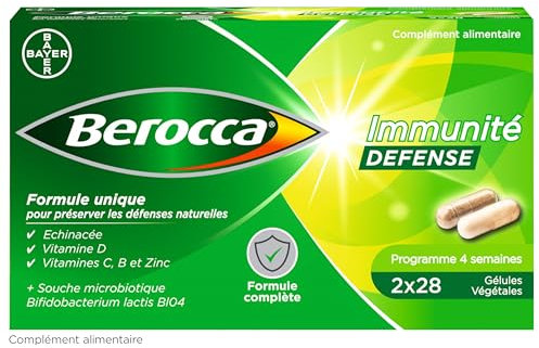 Berocca® Immunité Défense - Préparez vos défenses naturelles - Echinacée, Vitamine D, Vitamine C, et Zinc - Souche microbiotique- Complément alimentaire -56 comprimés
