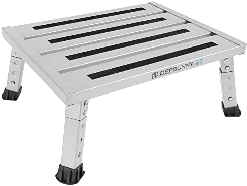 DEPSUNNY Scaletta in alluminio regolabile in altezza, pieghevole, per camper, supporta fino a 0,5 kg, piedini in gomma antiscivolo e tappetino per piattaforma, facile da trasportare