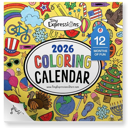 Tiny Expressions - Coloring Calendar 2026, Color Your Own Wall Calendar with Planning Boxes for Daily, Weekly, and Monthly Tasks