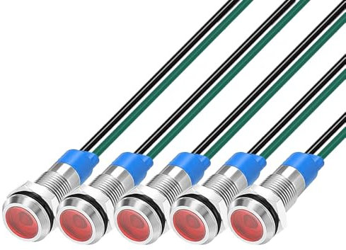 Gebildet 5pcs 6mm 3V-4,5V-5V-6V-7,5V-9VDC wasserdichte Signallampe mit Draht, LED Metallanzeigeleuchte Energiesparend (Rot)