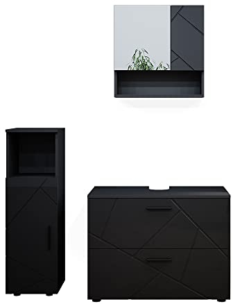 Vicco Badmöbel-Set Irma, Badezimmerschrank-Set, Anthrazit Hochglanz, 3 Teile, mit Midischrank