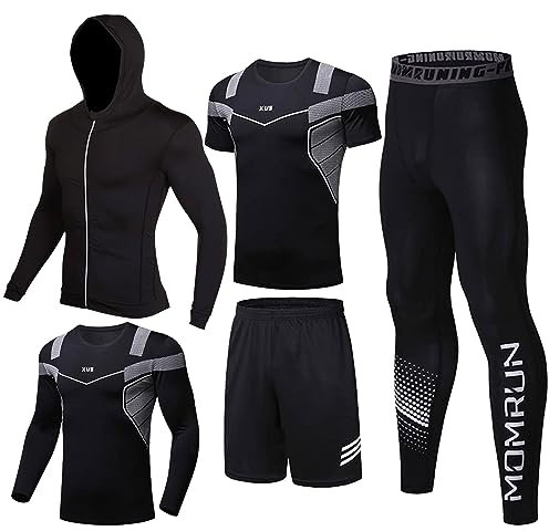 BOOMCOOL 5pcs Trainingsanzug Herren Activewear Laufshirt Schwitzanzug Sportbekleidung Schwitzanzug Kompressionshose Fitness Kleidung Traningsanzuganzug Strumpfhosen