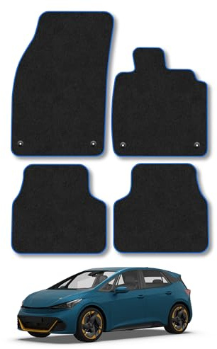 VW ID.3 (2019+) Car Mats Accessories Tailored Fit Carpet Floor Mats Non Slip Blue Trim Full Coverage Compatible Accessory Granulated Backing Front Rear Set Anti Slip Hand-Finished