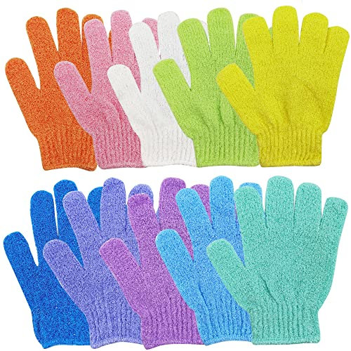 Gants Exfoliants,10 Pièce Gants de Bain Exfoliants Gants de Gommage de Bain,Pour Hommes, Femmes, Enfants Pour Exfoliation/Douche/Baignoire/Spa/Massage (10 Couleurs)