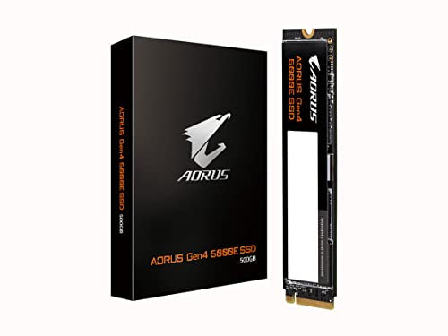 Gigabyte AORUS Gen4 5000E SSD 500GB PCIe 4.0 NVMe M.2 Internal Solid State Hard Drive with Read Speed Up to 5000MB/s, Write Speed Up to 3800MB/s, AG450E500G-G