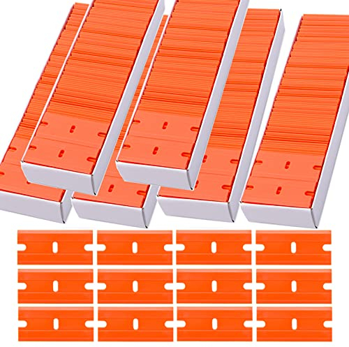 FOSHIO 600 Stück Schaber Kunststoff Ersatzklingen, Rasierklingen, Klingen für Ceranfeldschaber, Glasschaber Klingen, Schaber Ceranfeld, Zeranfeldkratzer Orange