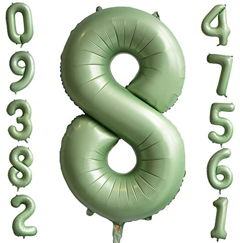 Globo Verde Salvia Número 8, 40 Pulgadas Verde Oliva Helio Número de Globos, Globos de Cumpleaños Decoración de Fiesta Para Aniversario Graduación Decoraciones de Fiesta con Temática Forestal