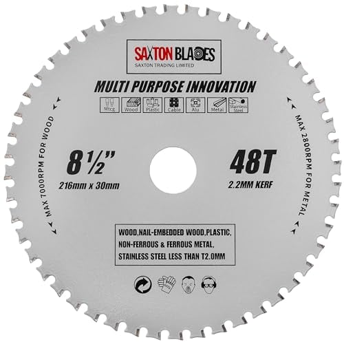 Saxton TCT TCT21648TMPT Lame de scie circulaire multifonction 216 mm x 48 dents Bois et métal Compatible avec Bosch, Dewalt, Ryobi, Makita, etc